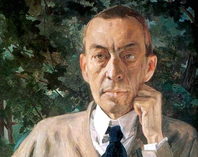 Portret van Sergej Rachmaninov door Konstantin Somov, 1925, fragment